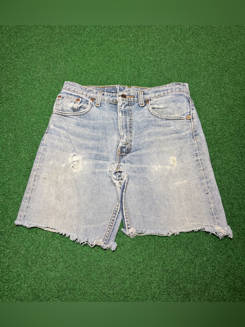 Levis Vintage Cut Off Jorts 90s Mens 30 Denim Shorts Thrashed Light Wash 6” 505
